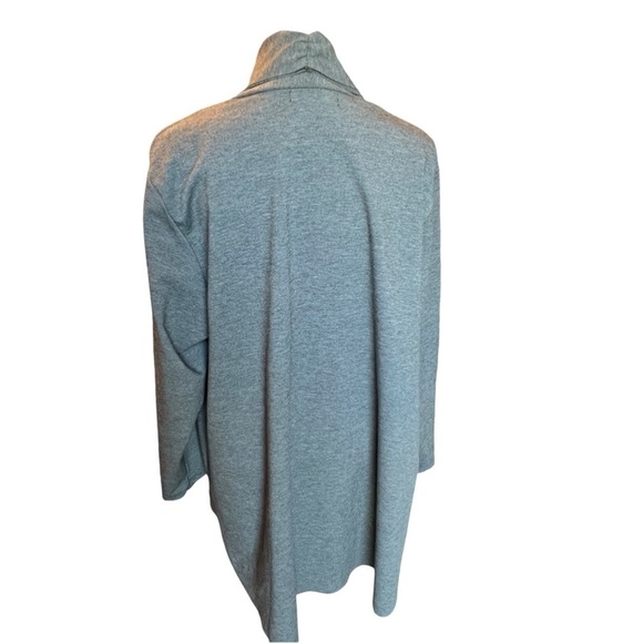 Joan Vass NY Gray Cardigan Women's Size 3X Stretch Knit Faux Leather Sleeves - Picture 3 of 9